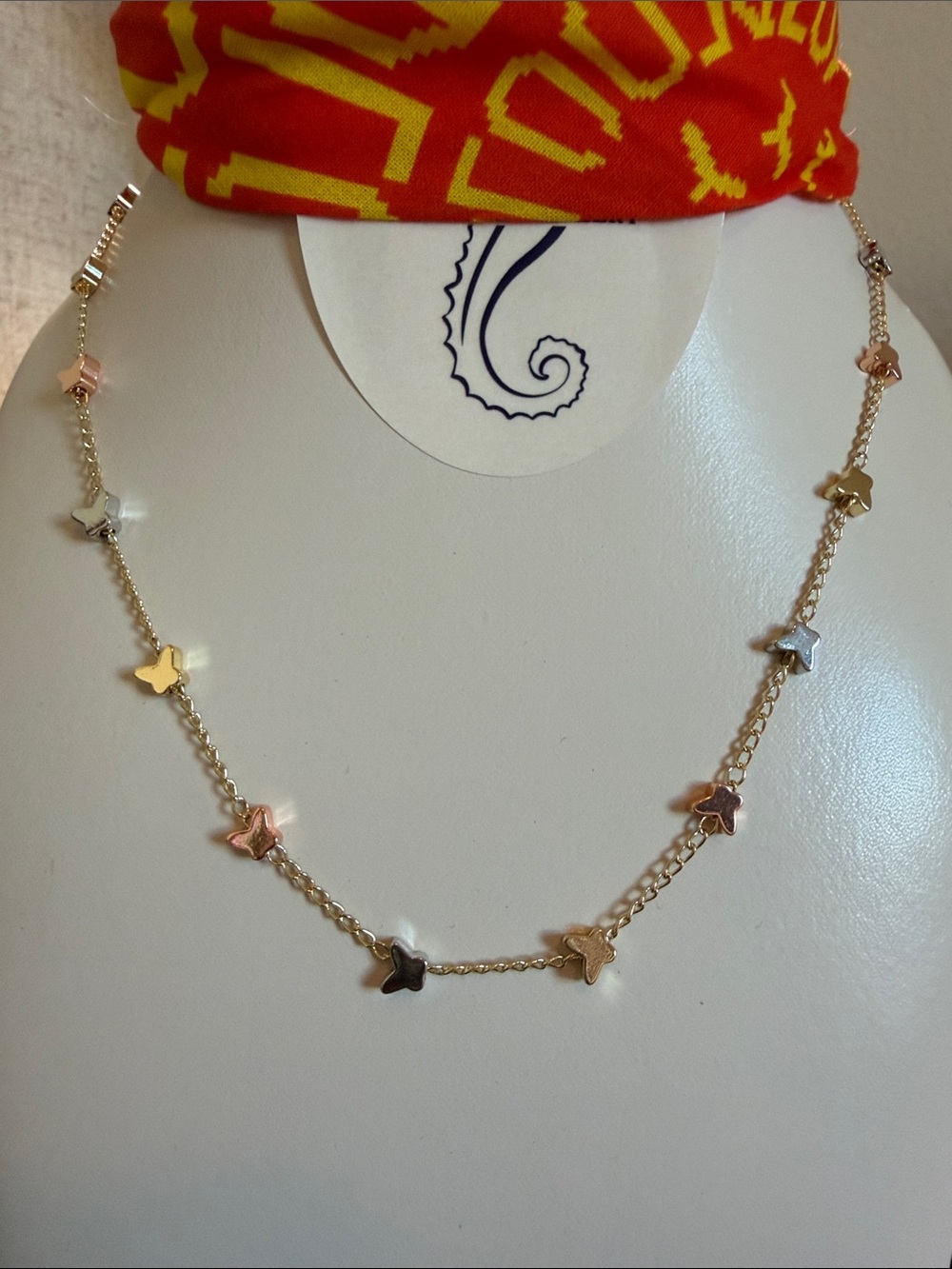 Butterfly Charm Multicolor Necklace - 16in+2in - Women Jewelry